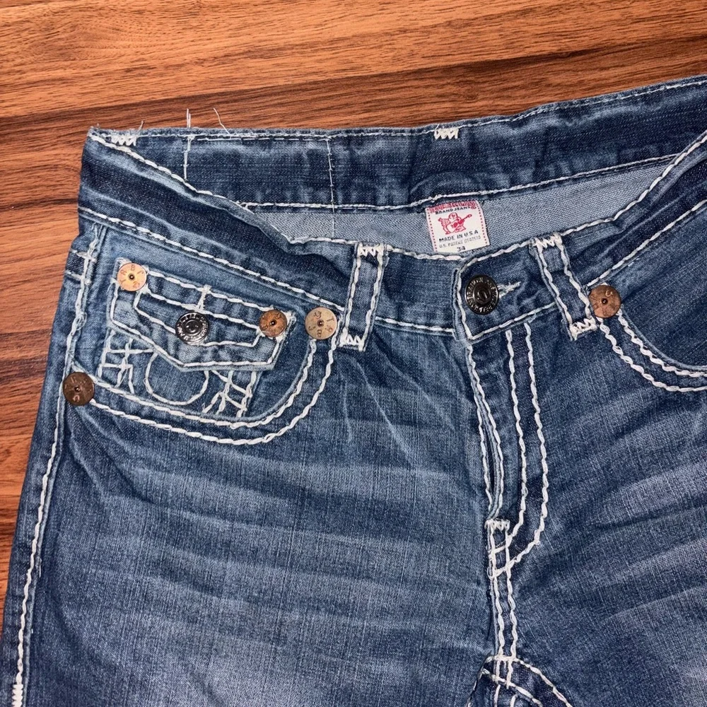 Vintage True Religion Jean Shorts - Blue Denim with Signature Stitching - Picture 4 of 5